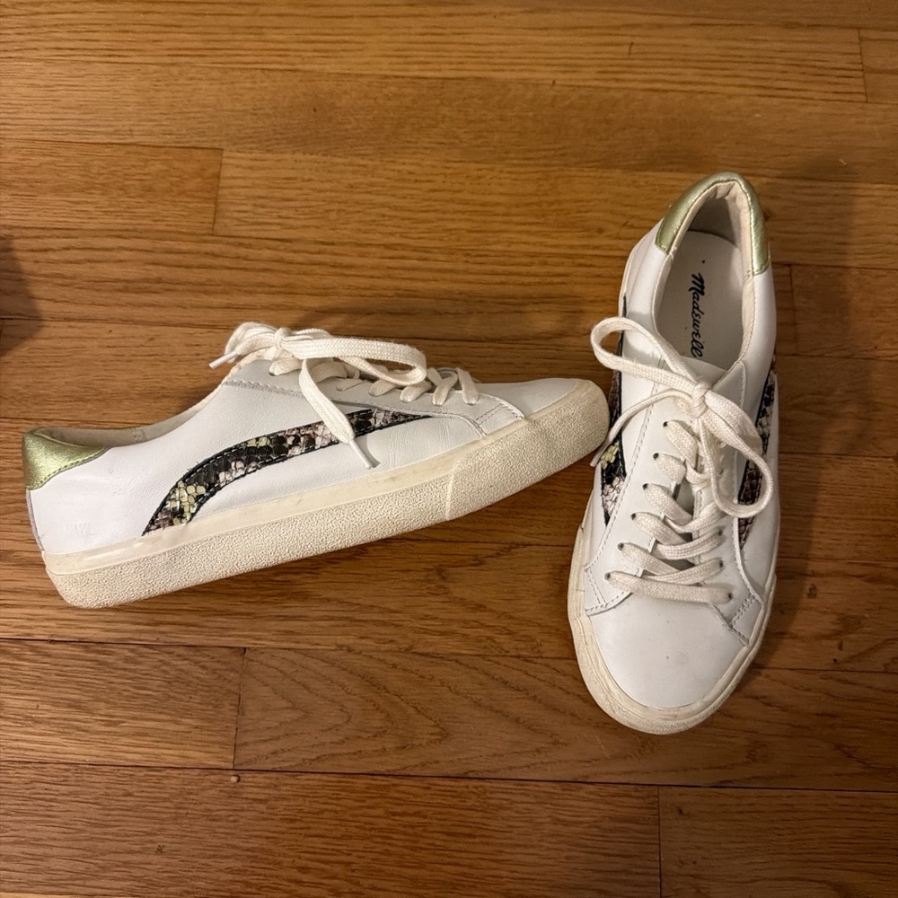 Madewell Sidewalk Low-Top Sneakers in Metallic and Stamped Leather